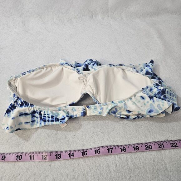 VICTORIA SECRET PINK Bandeau Blue & White Tie Dye Bikini Top Sz M Removable Pads - Picture 4 of 4